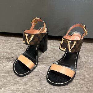 Louis Vuitton  Damier Ebene Pattern Slingback Sandals